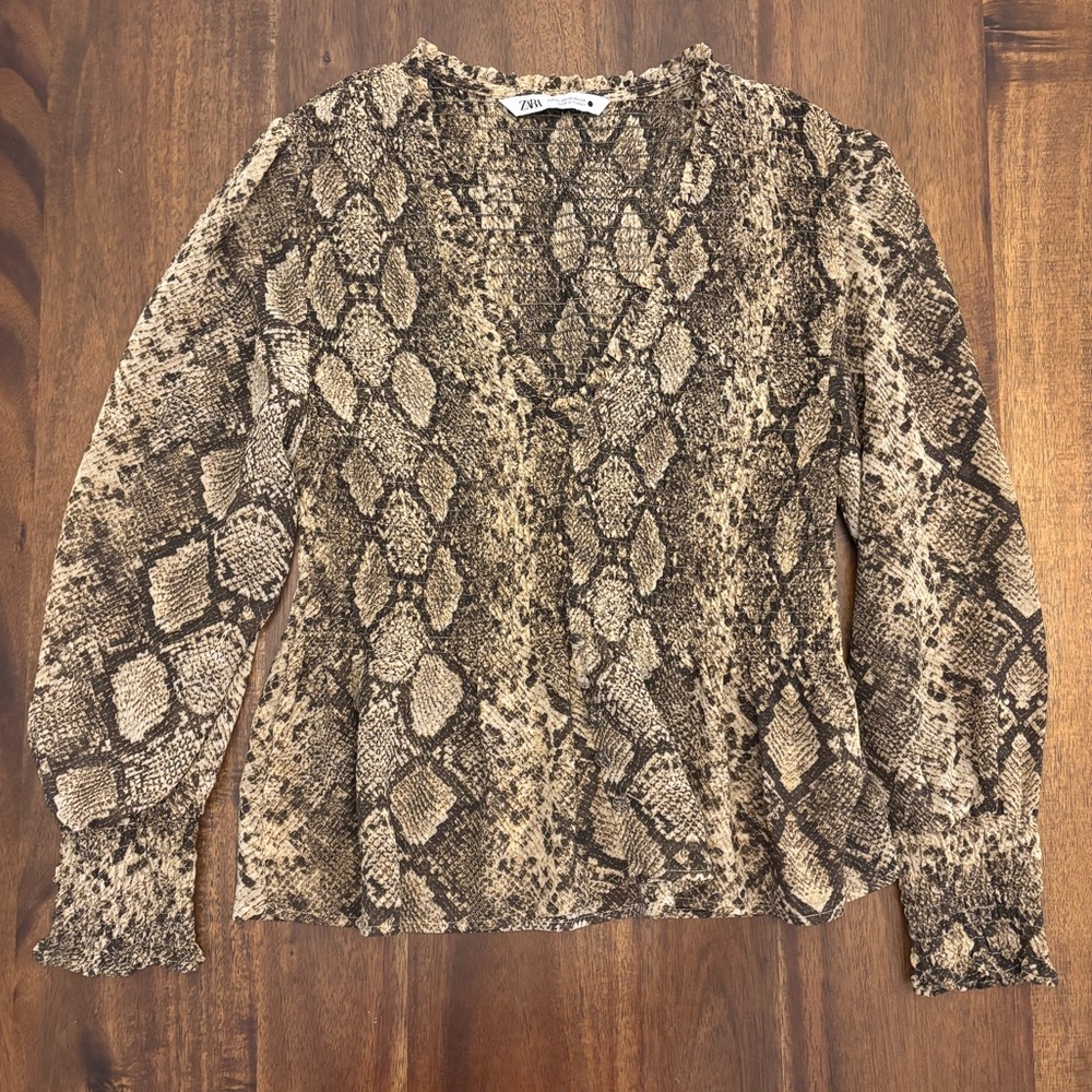 3/$12 Zara Snake Print Ruched Blouse